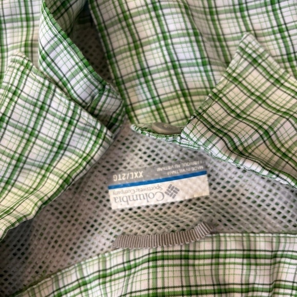 Columbia Men’s Green White Checked Plaid Button Down Shirt 2XL - Picture 8 of 10